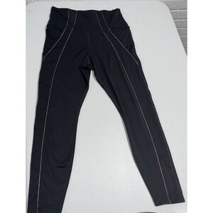 Nike Womens Dri Fit Yoga Legging Cropped Tight Large Black Gold Accent